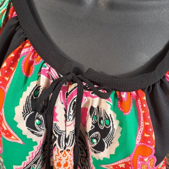 Gibson Latimer Women 2X Plus Top Tunic 3/4 Sleeve Multicolor V-Neck Tie Boho - Picture 8 of 10